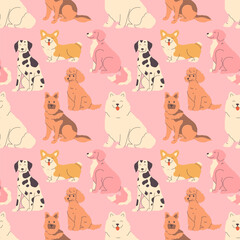 Obraz premium Cute cartoon dogs seamless pattern on light background