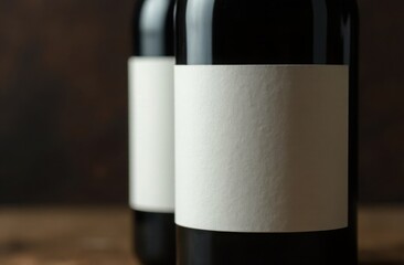 Close up of wine bottle with a blank label. mockup