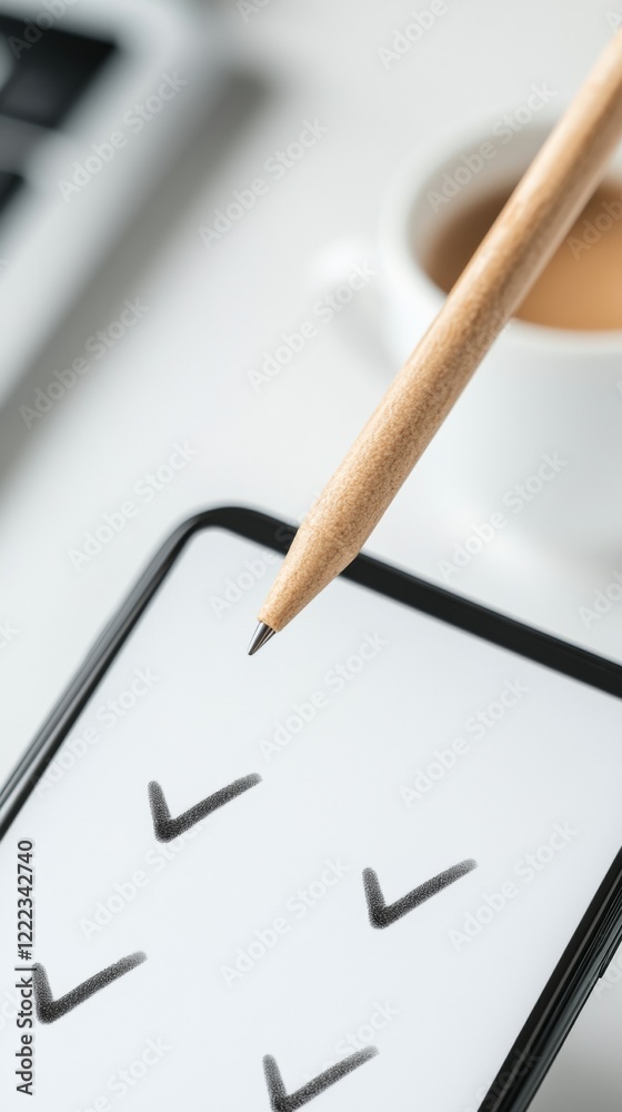 Aufkleber Minimalist Productivity Design Smartphone To-Do List with Stylus on Sleek Workspace - Modern Efficiency for Tech-Savvy Professionals in Digital Transformation