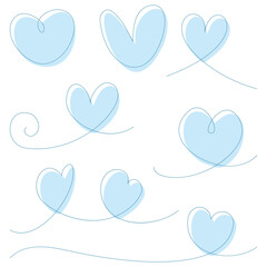 ハートの手描きラインアート7種セットのイラストVer.2（水色）