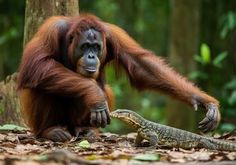 Naklejka premium Orangutan in its Natural Habitat Rainforest&nbsp;Canopy