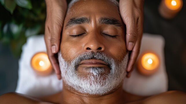 Senior man enjoying a spa session, peaceful and rejuvenating environment