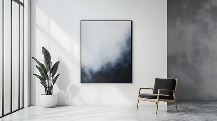 Modern minimalist home interior showcasing bench vase and wall frame decor