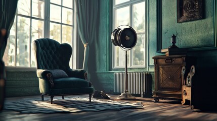 Vintage armchair in a classic room with soft natural light