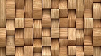 Fototapeta premium Wooden cube wall texture background, wood cube wall pattern for interior or exterior design