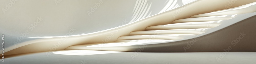 Poster futuristic minimalist architecture organic curvilinear stairway in soft ambient light for modern int