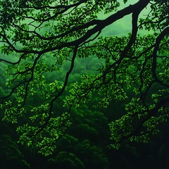 Fototapeta premium Lush Green Canopy With Sunlight Filtering Through Leaves in Forest