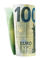 One hundred euro banknote rolled and cut out