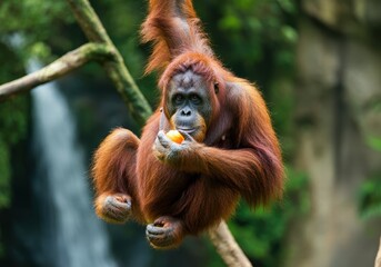Fototapeta premium Orangutan in its Natural Habitat Rainforest&nbsp;Canopy