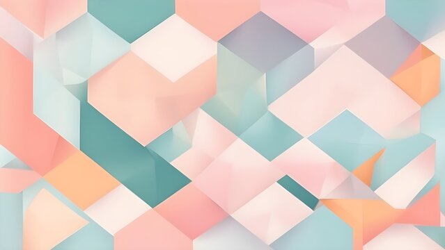 Abstract pastel geometric background with overlapping hexagonal shapes in soft pink, teal, and white. - Powered by Adobe