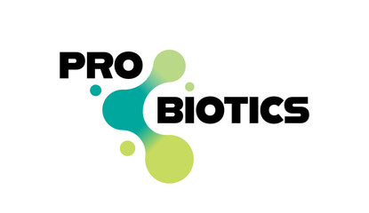 Probiotics bacteria logo with circles connected to each other. Abstract liquid shapes with gradient. Healthy nutrition ingredient for therapeutic purposes. Vector illustration