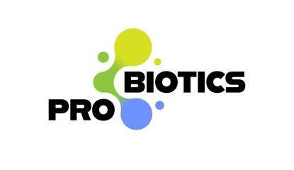 Probiotics bacteria logo with circles connected to each other. Abstract liquid shapes with gradient. Healthy nutrition ingredient for therapeutic purposes. Vector illustration