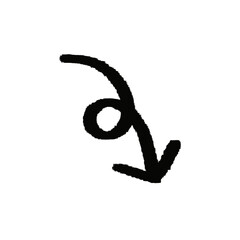 手描き　線画　黒いぐるっと下向き矢印のイラスト