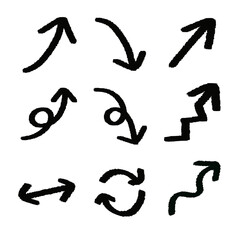 手描き　線画　いろんな黒い矢印のイラスト