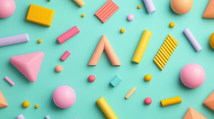 Colorful Geometric Shapes and Forms on Soft Teal Background for Creative and Playful Design Concepts