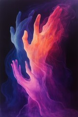 Obraz premium Vibrant interplay of gradient hands in ethereal colors on dark background
