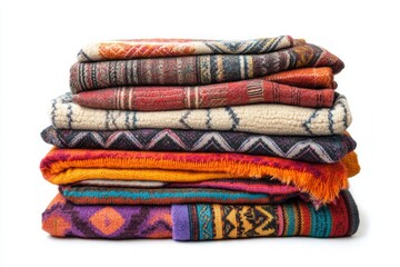 A Stack of Colorful and Cozy Blankets with Vibrant Patterns, Perfect for Home Decor