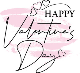 Happy Valentine's day lettering, beautiful hand drawn black lettering with hearts for greeting cards and print. Vector.