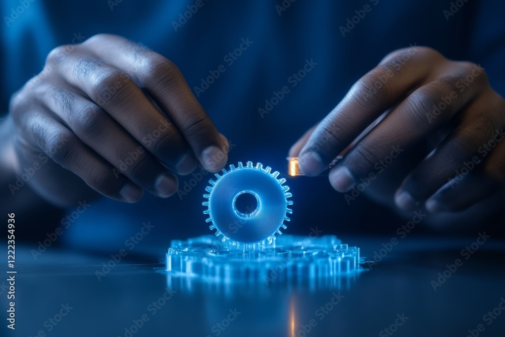 Aufkleber innovative prototyping in startup culture close-up of indian man adjusting blue pla filament on fdm 