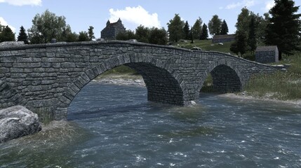 Fototapeta premium Stone Arch Bridge Spanning a River in a Rural Setting