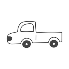 Pickup Truck Doodle Icon. Hand drawn car. Outline vehicle symbol. Automobile sign. Vector illustration