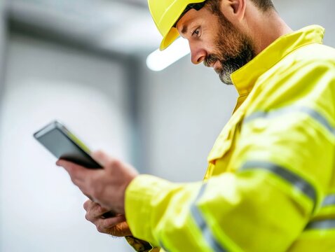 Digital Integration in Emergency Services Firefighter Engages with Tablet - Enhancing Crisis Preparedness and Safety Protocol Efficiency for Public Sector Innovation