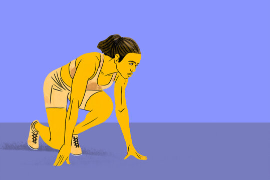 Illustration of a sprinter preparing to start a race