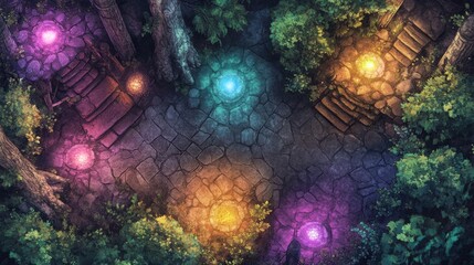 Naklejka premium Enchanted Battleground Map in a Haunted Forest Setting