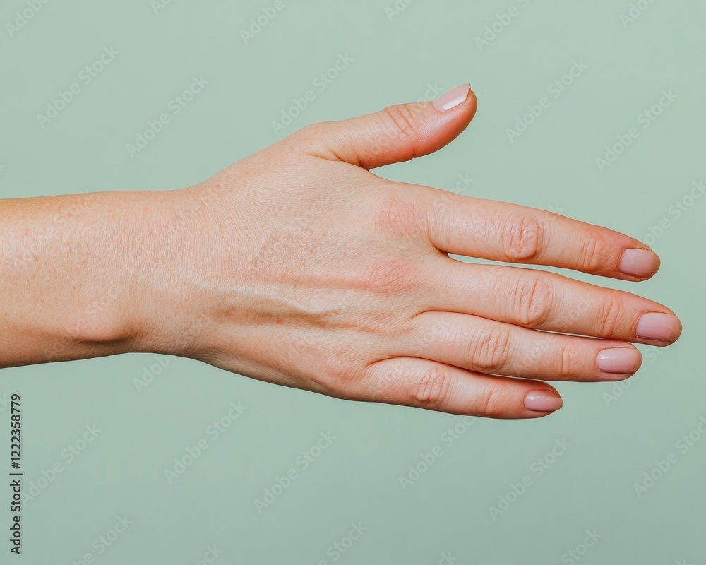 Poster modern healthcare gesture detailed hand in calming palette - enhancing empathy in medical marketing 