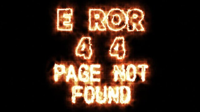error 404 page not found text written with fire overlay