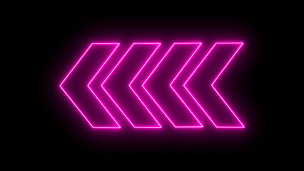 Bright isolated glowing neon arrow pointer left arrow signs on black background, button for social media illustration