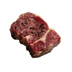 piece of raw beef meat with spices on clean transparent background