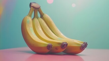 Fototapeta premium Vibrant Yellow Bananas Bunch on Pink Surface Minimalist Still Life Photography