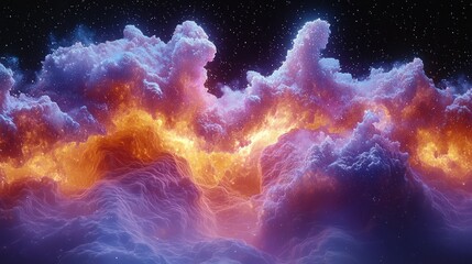Celestial Cloudscape: A fiery and ethereal dreamscape of vibrant clouds, cosmic dust, and nebulae.