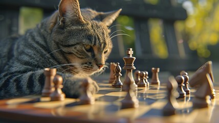 Animals playing chess are thinking about their next move. AI-generated image