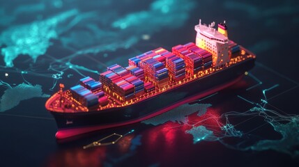 Digital Freight Tracking Scene on a Container Ship with Technology
