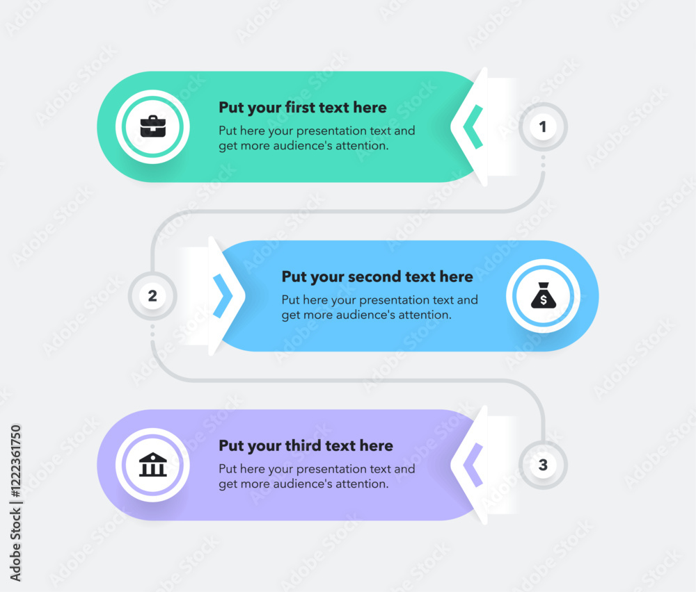 Aufkleber Simple vertical process infographic template with three options. Flat presentation diagram with numbers and icons for website or data presentation.