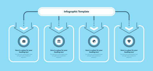 Process flow diagram divided into four options. Modern infographic with minimalistic icons and place for your texts.