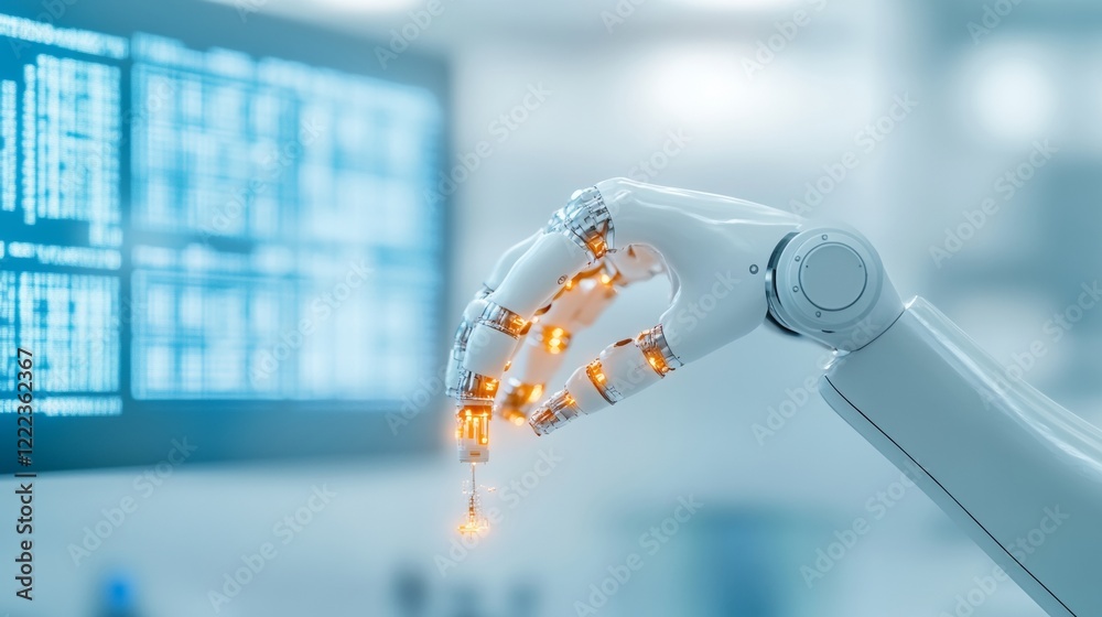 Poster Futuristic Robotics in a High-Tech Lab Precision Assembly with Robotic Arms on Sleek Surface - Transforming STEM Education and Research in Advanced Engineering Environments