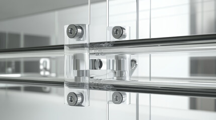 Glass handrails set isolated on transparent background. Vector realistic illustration of 3D plastic barrier, stairs balustrade for home or office interior design, plexiglass fence on metal poles