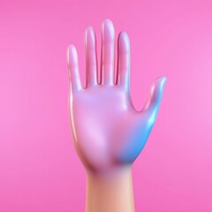 Obraz premium A colorful hand model against a vibrant pink backdrop, symbolizing creativity.