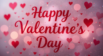 Valentines day background with heart pattern and typography of Happy valentine's Day text. Inscription on steamy glass.