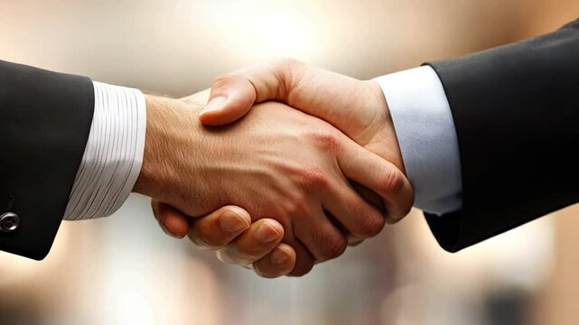 Close-up of two people shaking hands in a professional setting, symbolizing agreement and collaboration