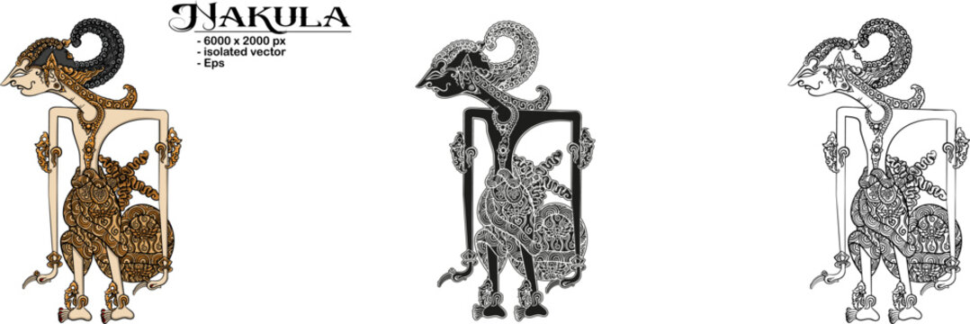 Vector traditional art of wayangkulit character Nakula from Indonesia
