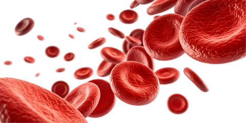 flowing red blood cells isolated on transparent background