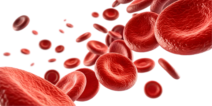 flowing red blood cells isolated on transparent background