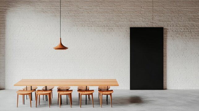 Industrial Elegance Rustic Wooden Tables and Pendant Lighting in Brick-Walled Venue - Versatile Event Space for Modern Gatherings and Business Showcases