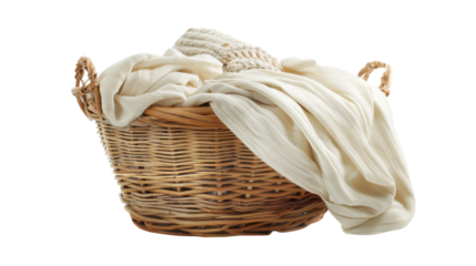 Wicker Laundry Basket with Clothes