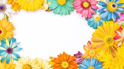 Obraz premium Colorful Floral Frame With Vibrant Flowers on a White Background. generator AI