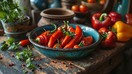 Aromatic Red Chili Pepper In Bowl On Blurry Background